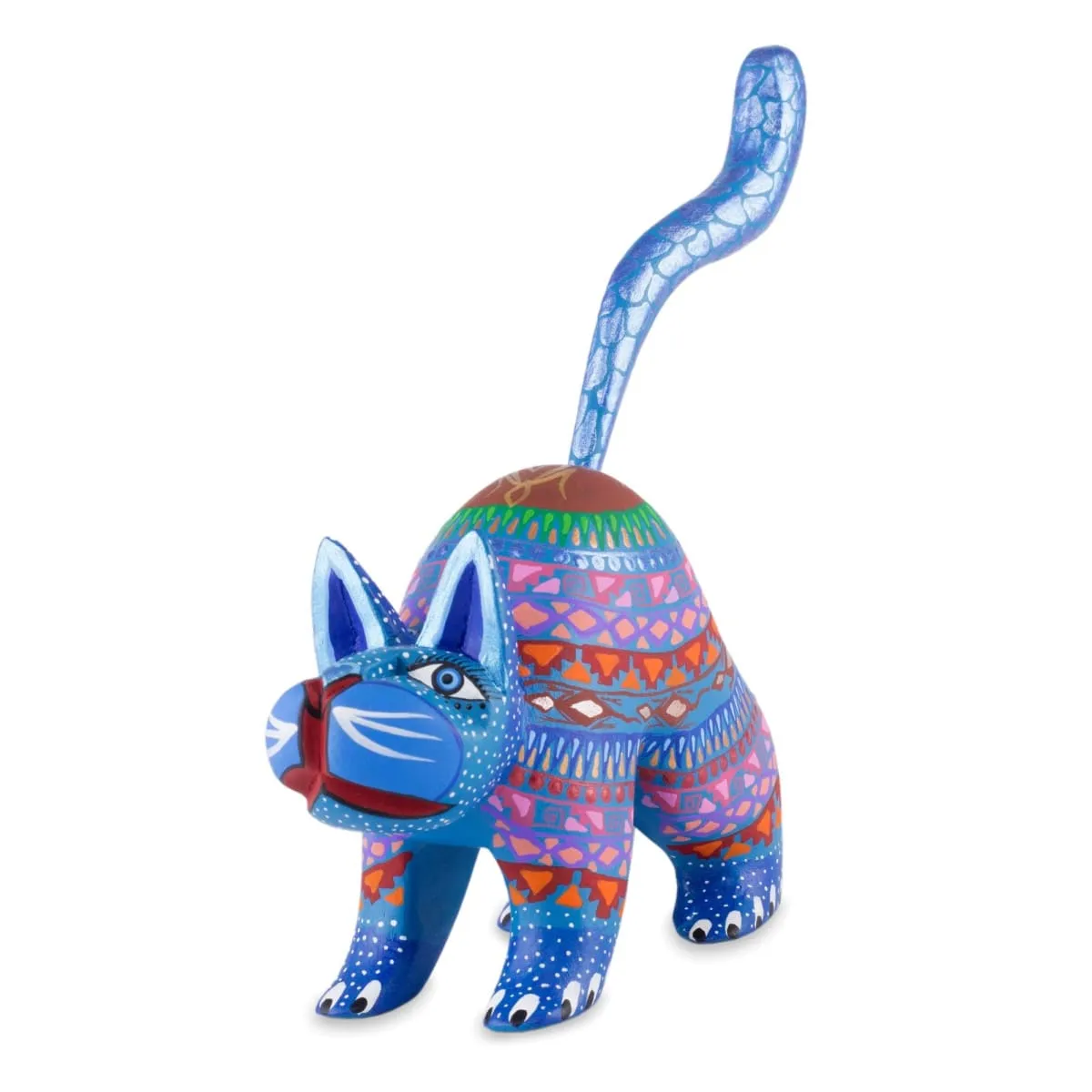 Novica Blue Cat Greeting Alebrije Sculpture