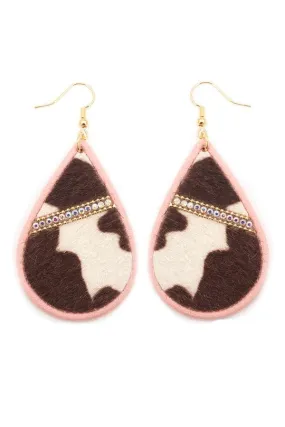 Pink cowhide teardrop earrings