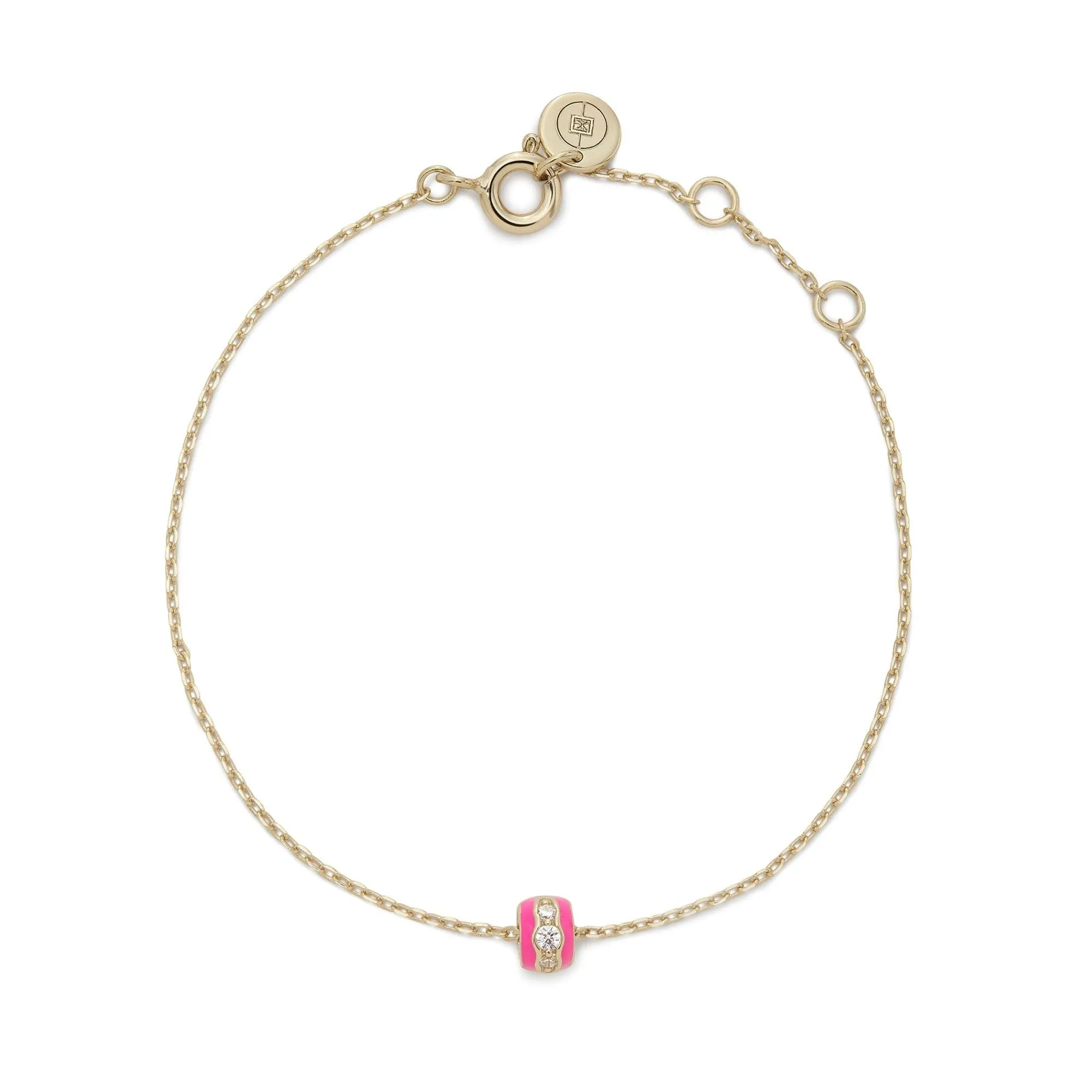 PINK ENAMEL & CZ CHANNEL RONDELLE BRACELET