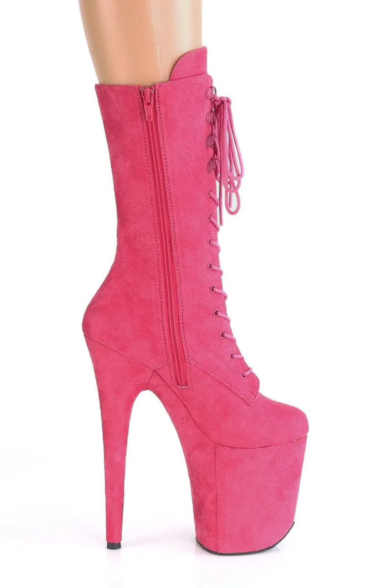 Pleaser USA Flamingo-1050FS Faux Suede 8inch Pleaser Boots - Hot Pink