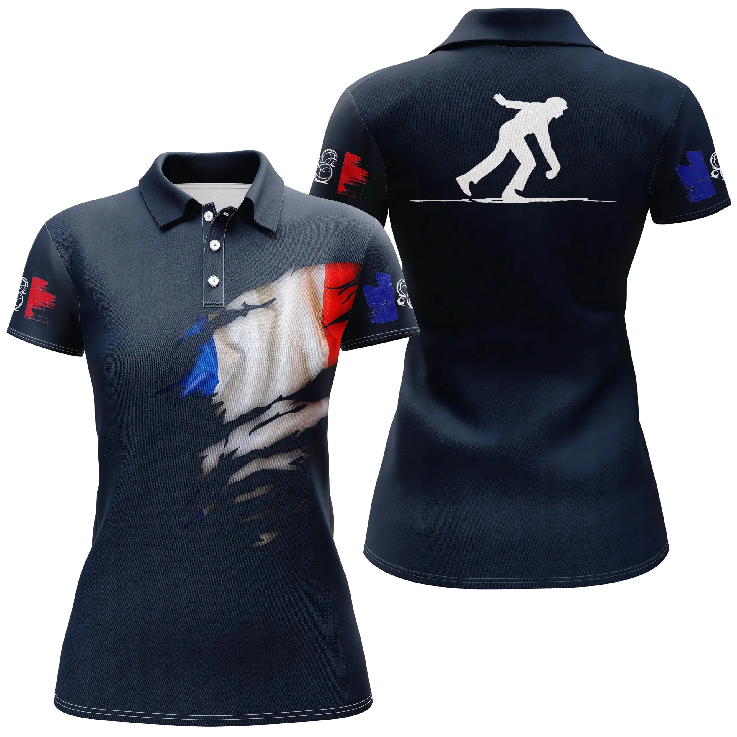 Polo Pétanque, Cadeau Original Bouliste, Polo à Séchage Rapide Drapeau France - CT10112223