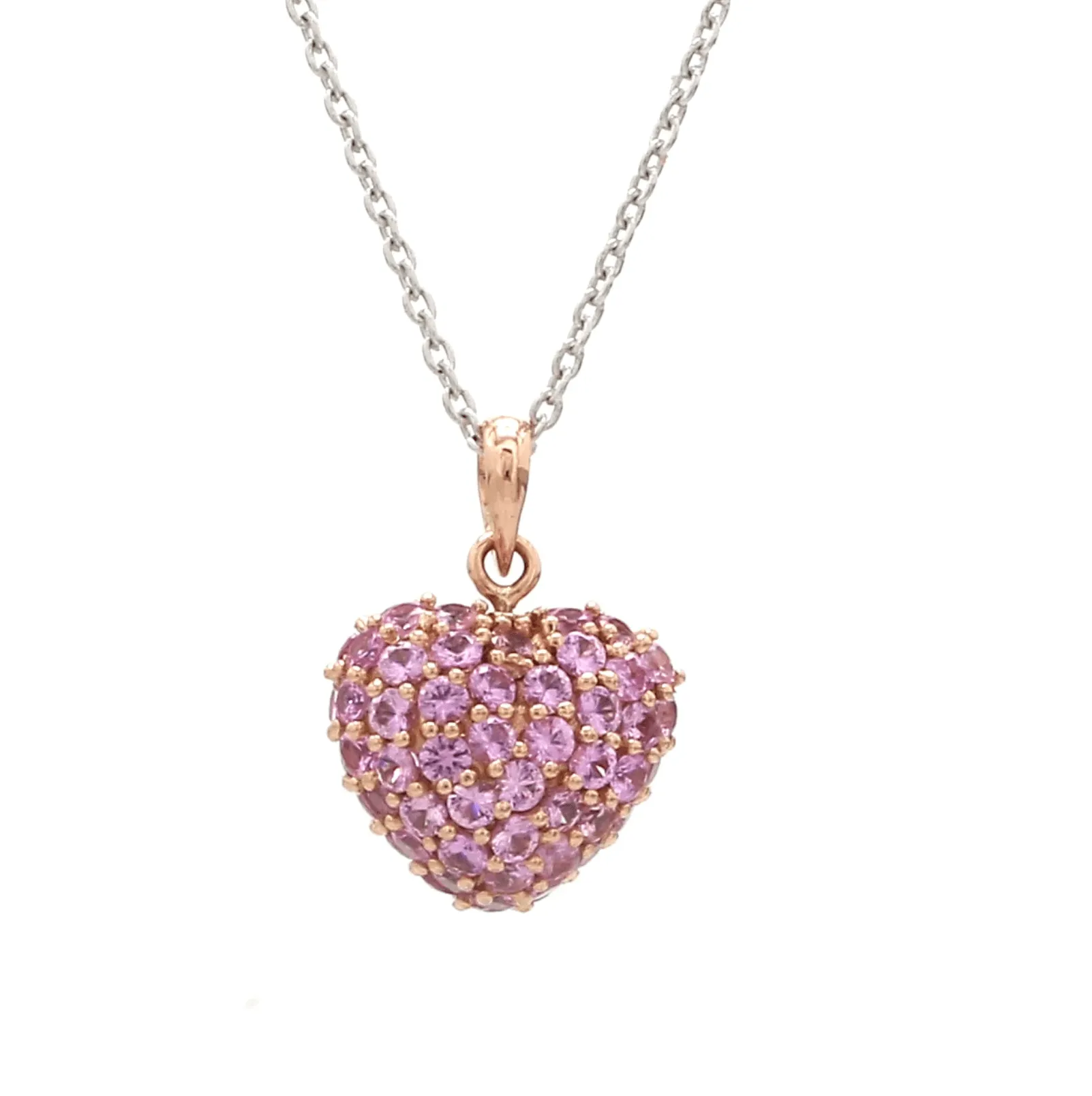 Puffy Pave Pink Sapphire Heart Charm