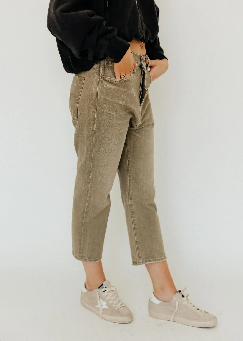 R13 Tailored Drop Jean in Moss Green