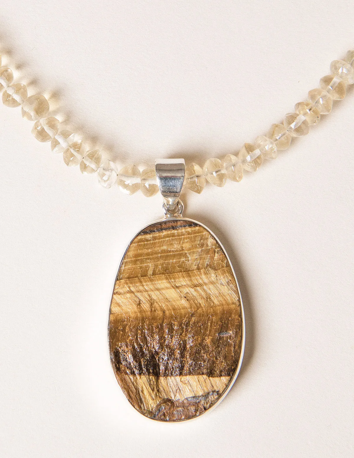 Raw Tigers Eye and Citrine Beaded Necklace - One of a Kind