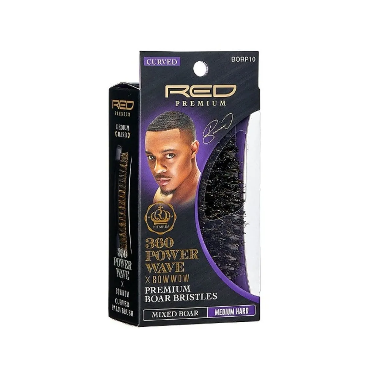 RED PREMIUM | 360 Power Wave Palm Boar Brush (Medium Hard)