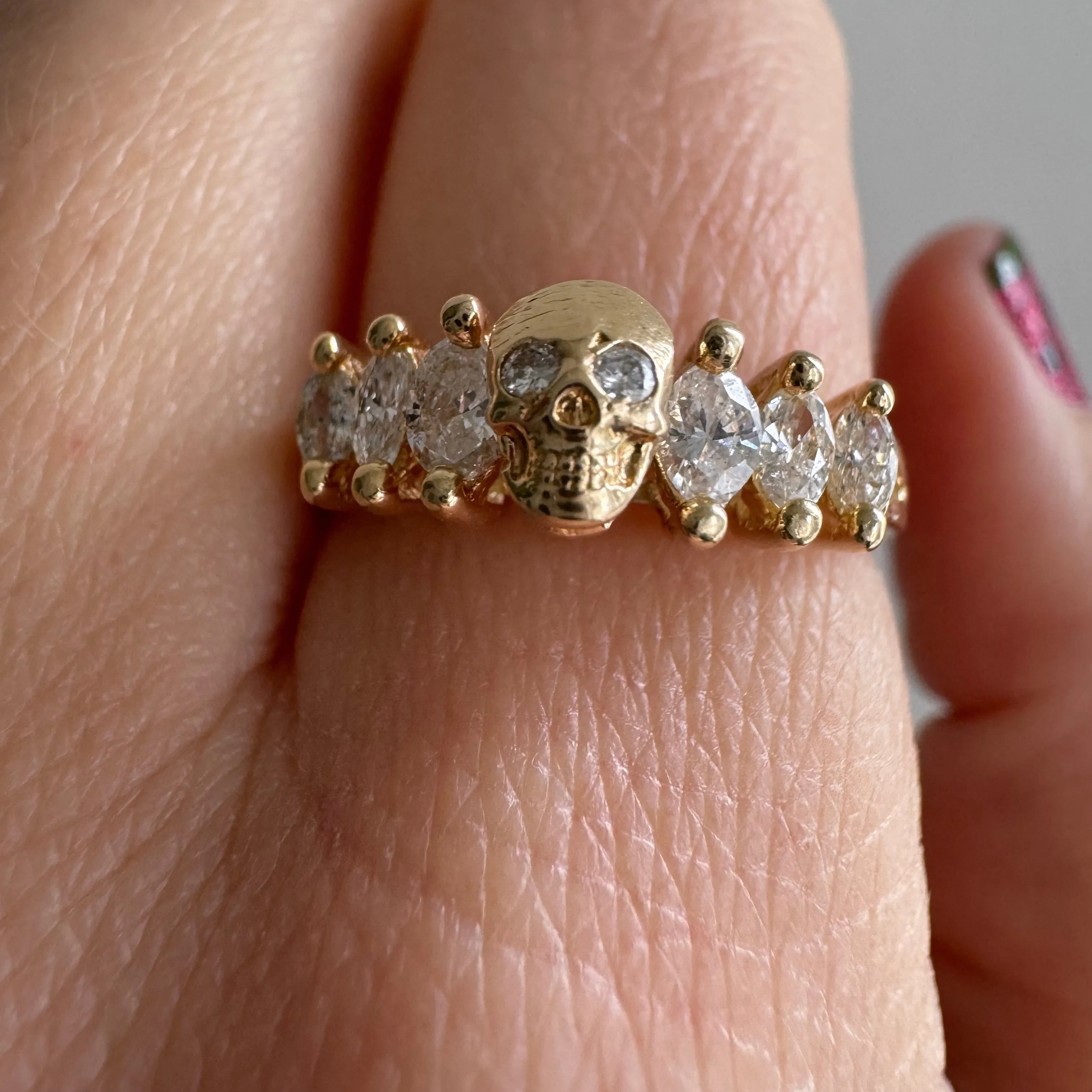 reimagined V I N T A G E // memento mori / solid 14k yellow gold and diamond skull ring / Memento Mori / size 7.5