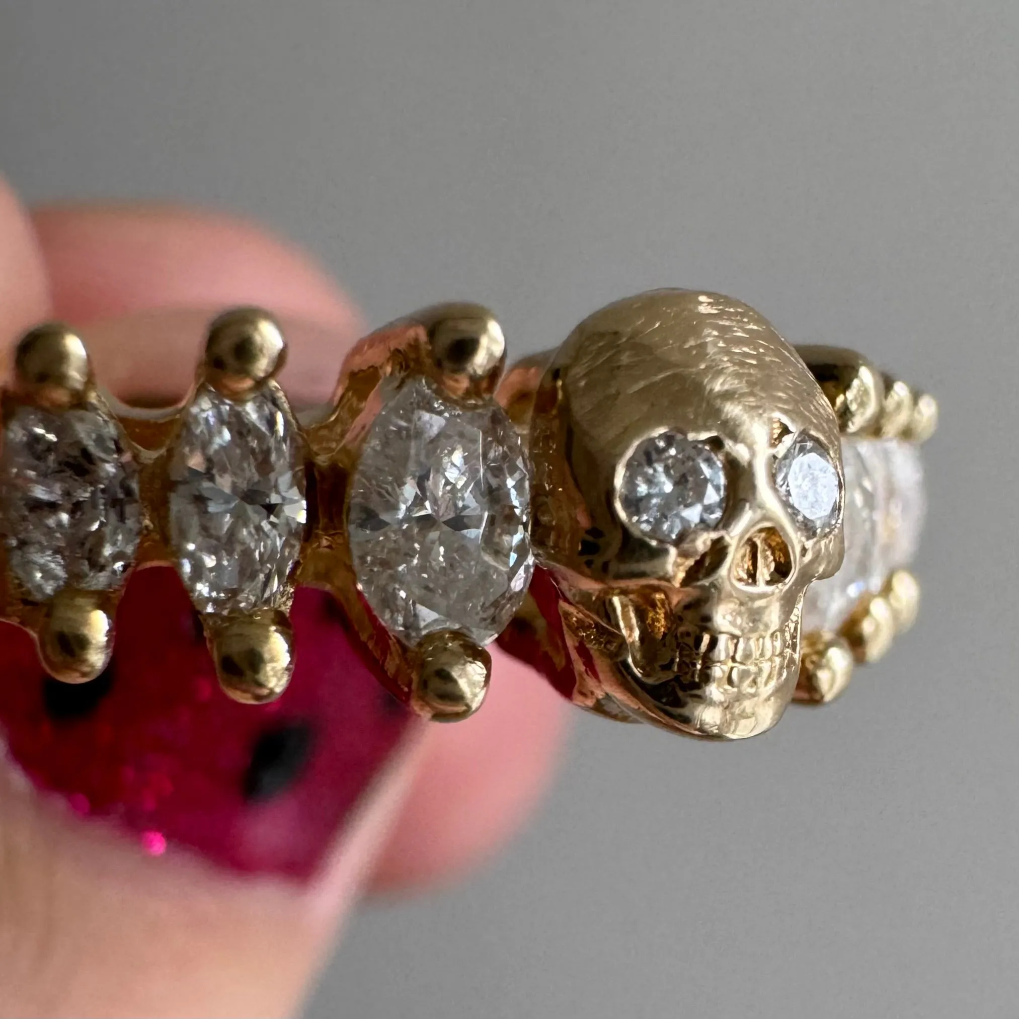 reimagined V I N T A G E // memento mori / solid 14k yellow gold and diamond skull ring / Memento Mori / size 7.5