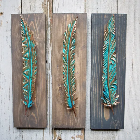 Rich Oxidation Copper Feather - Green