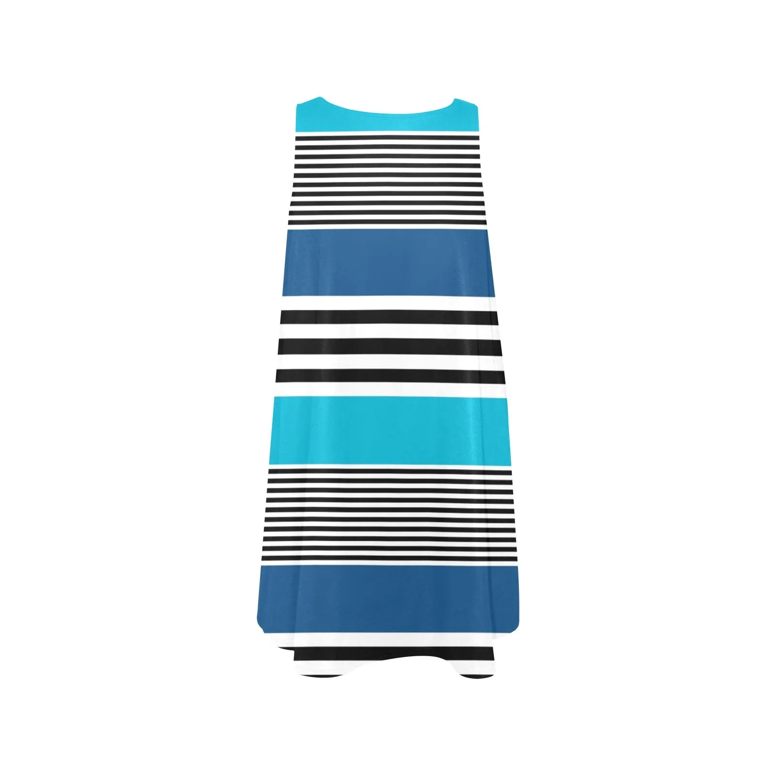 shades of blue bw stripe Sleeveless A-Line Pocket Dress (Model D57)