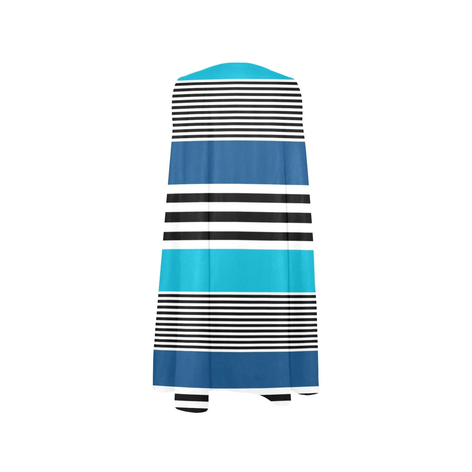 shades of blue bw stripe Sleeveless A-Line Pocket Dress (Model D57)