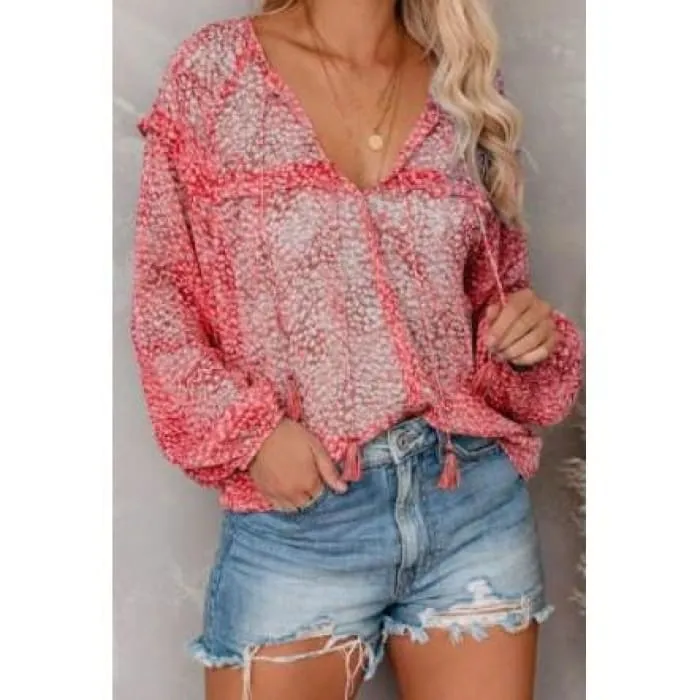 Sheer Print Peasant Top