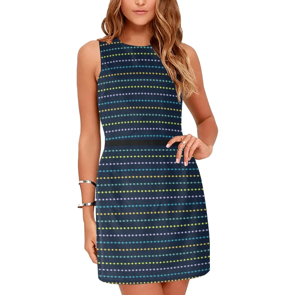 square multicolored print 10 A Eos Women's Sleeveless Dress (Model D01)