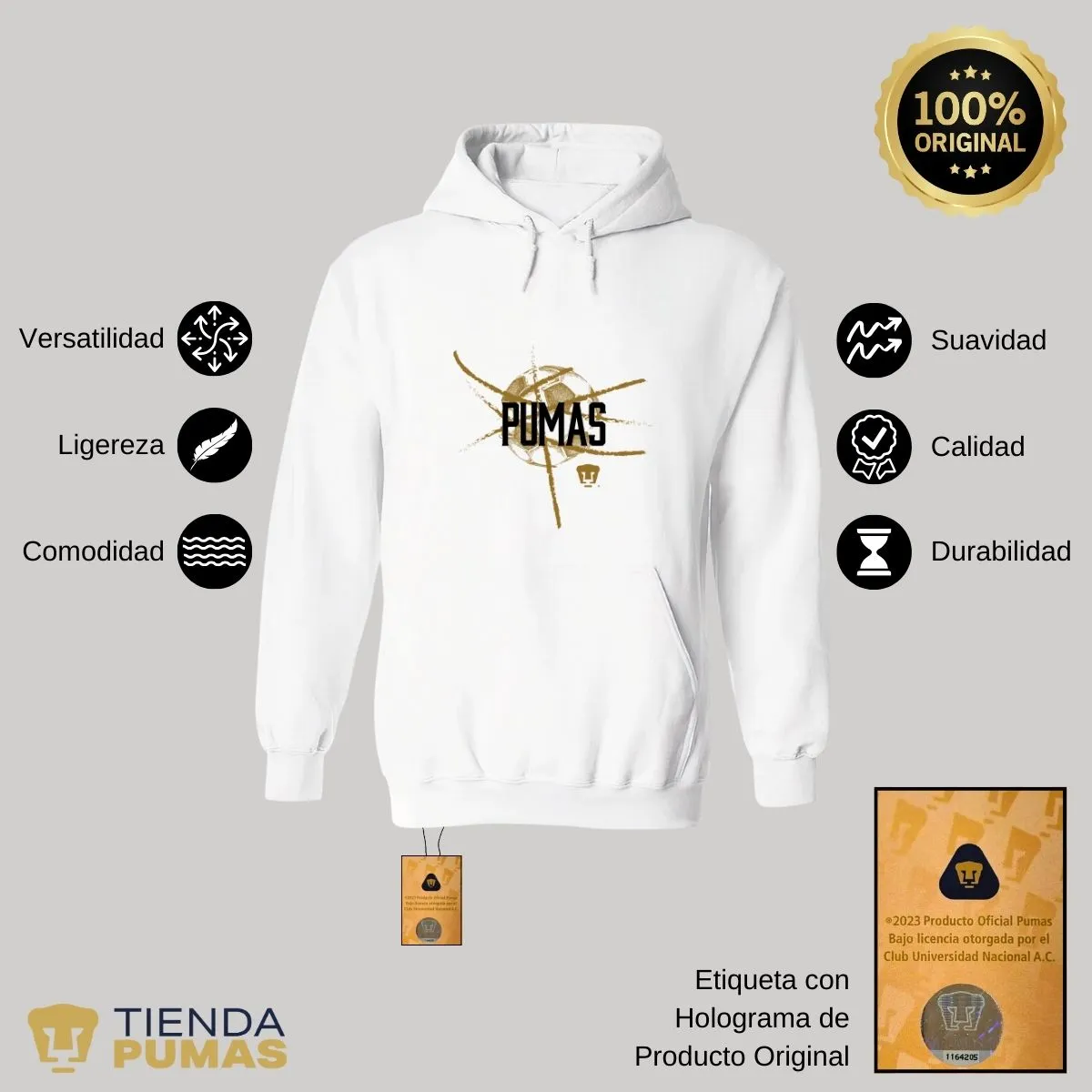 Sudadera Hombre Hoodie Pumas UNAM Balón