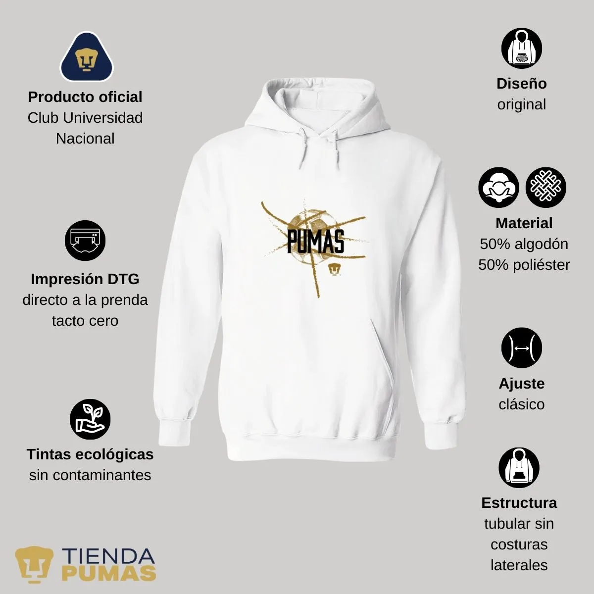 Sudadera Hombre Hoodie Pumas UNAM Balón