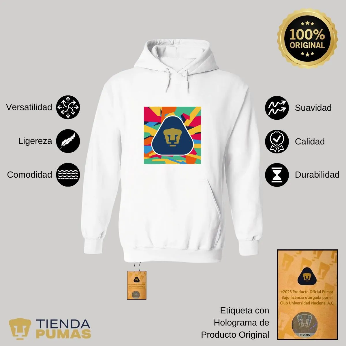 Sudadera Mujer Hoodie  Pumas UNAM Logo Multicolor