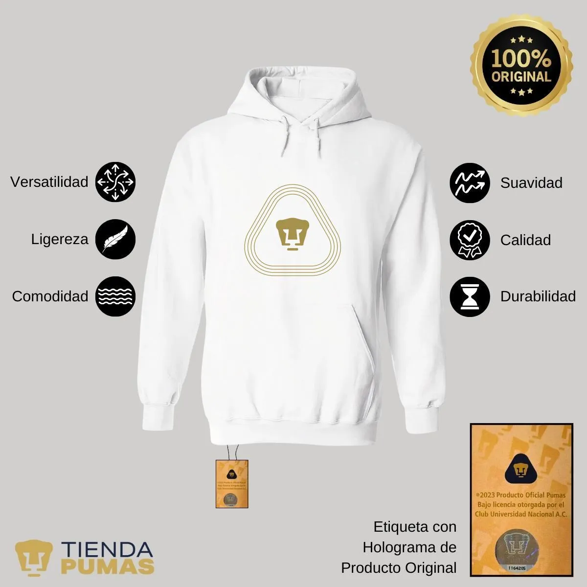 Sudadera para Mujer Hoodie Pumas UNAM Logo Líneas