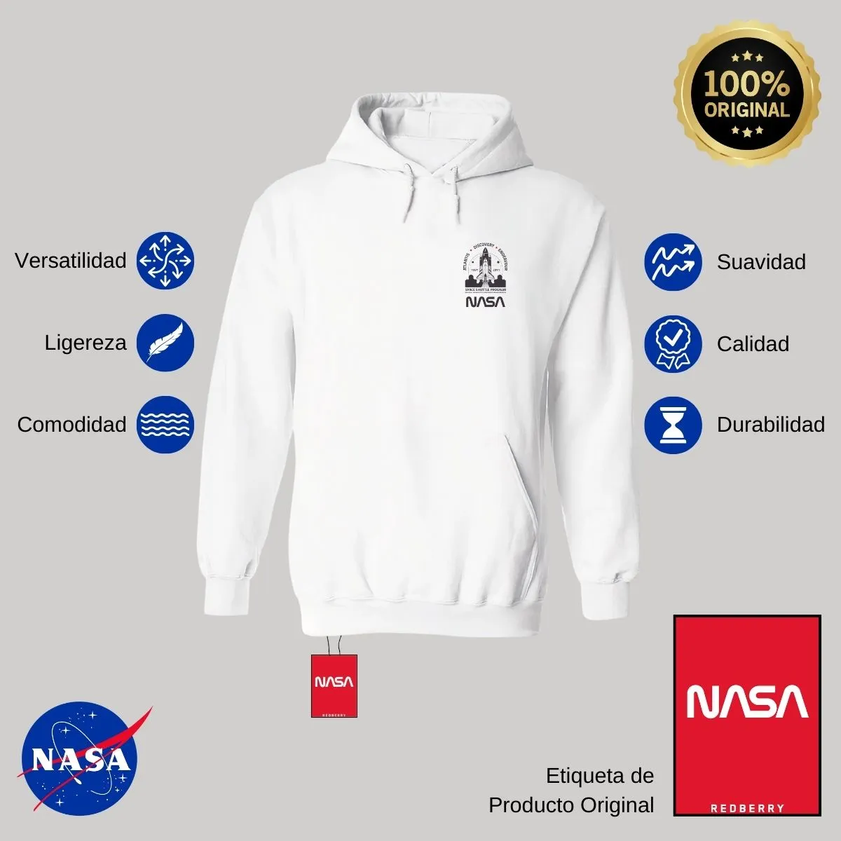 Sweater Suéter Hombre Hoodie Nasa Cohete Espacial Escudo