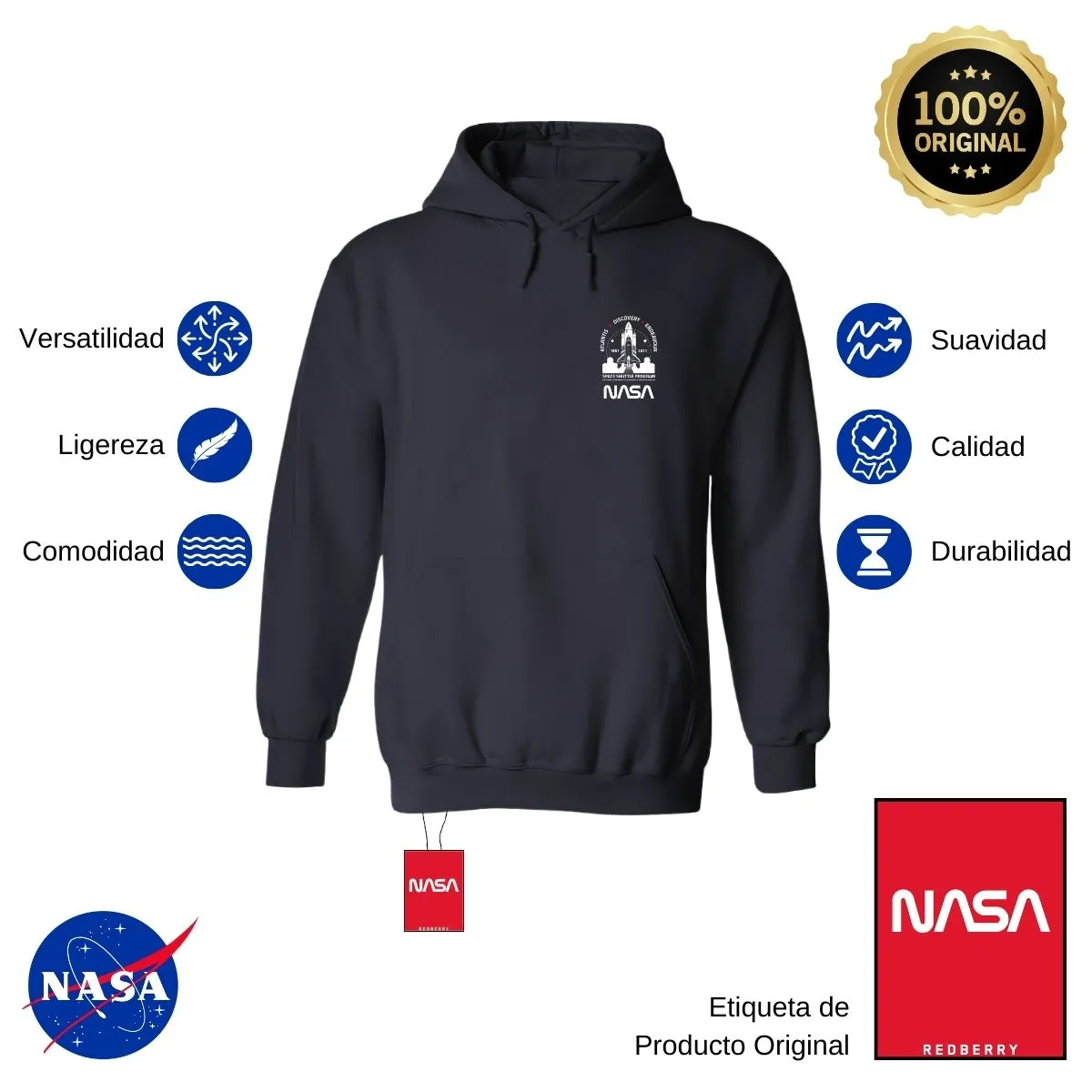 Sweater Suéter Hombre Hoodie Nasa Cohete Espacial Escudo