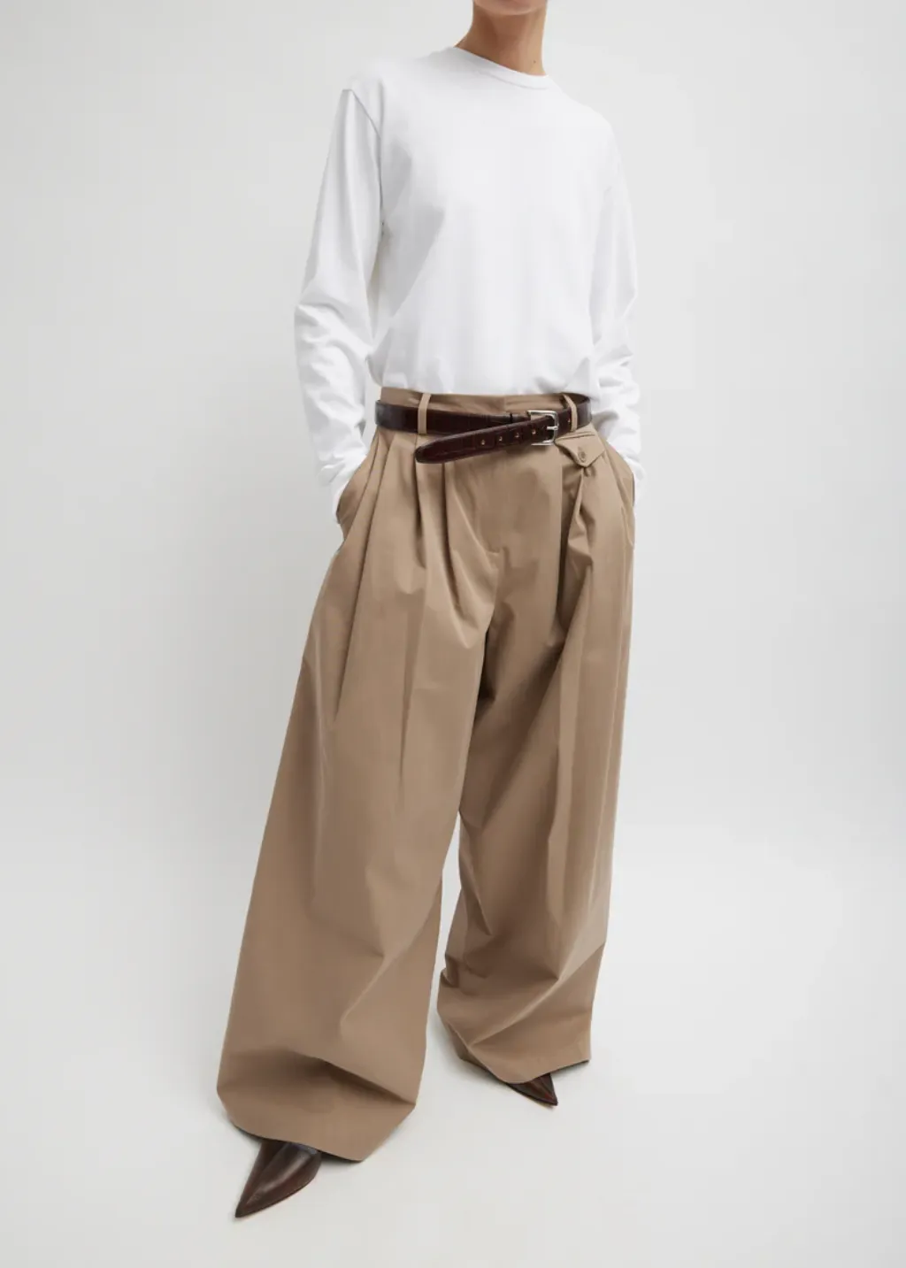 Tibi Bio Twill Triple Pleat Pant in Vintage Khaki