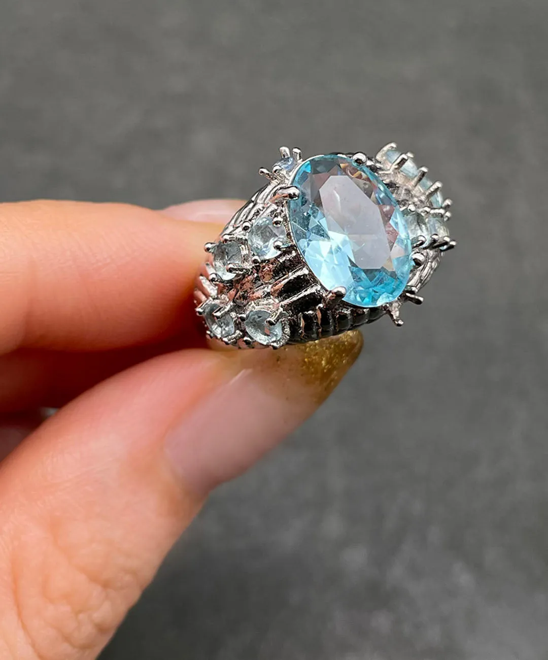 【USA輸入】ヴィンテージ アクアブルー ビジュー リング/Vintage Aqua Blue Bijou Ring