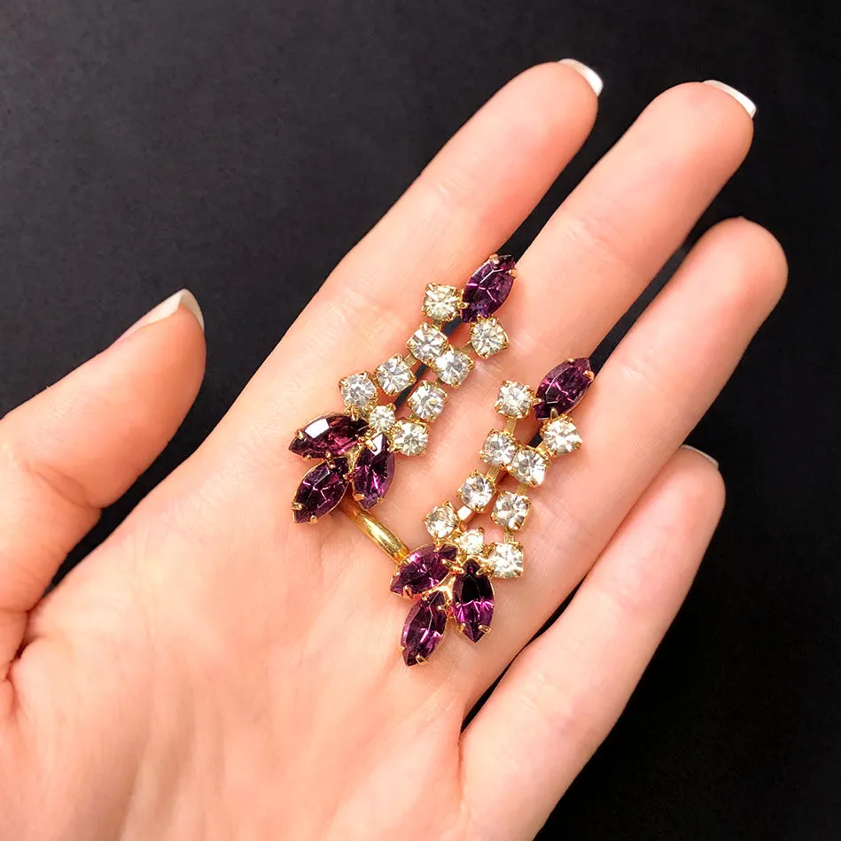 【USA輸入】ヴィンテージ アメジストパープル ラインストーン ピアス/Vintage Amethyst Rhinestones Post Earrings