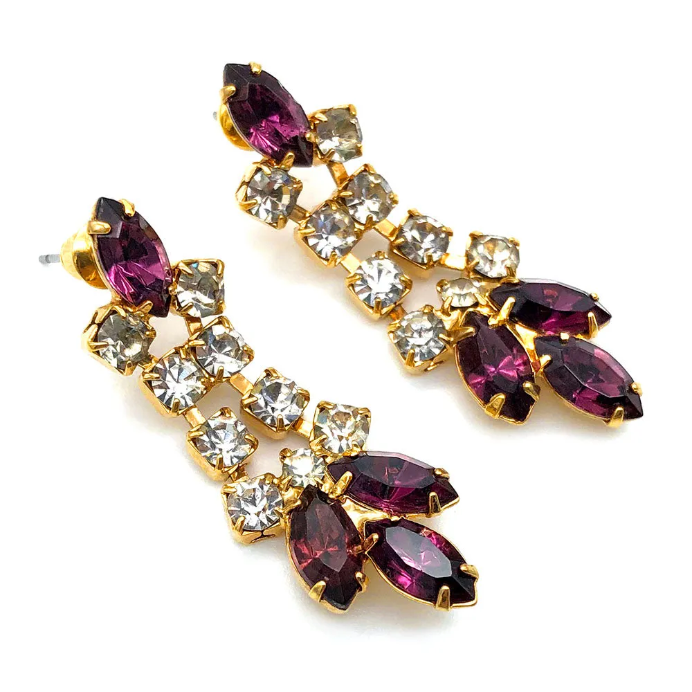 【USA輸入】ヴィンテージ アメジストパープル ラインストーン ピアス/Vintage Amethyst Rhinestones Post Earrings