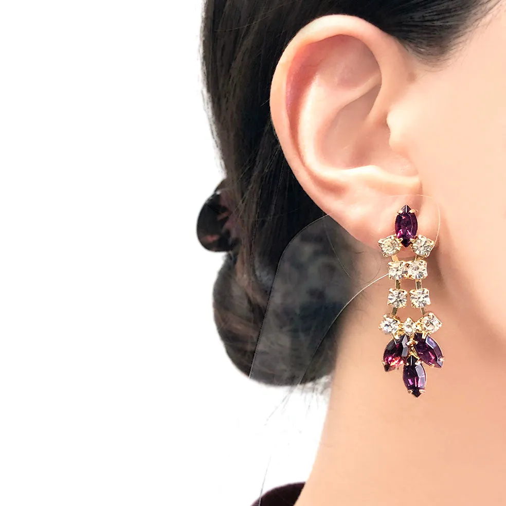 【USA輸入】ヴィンテージ アメジストパープル ラインストーン ピアス/Vintage Amethyst Rhinestones Post Earrings