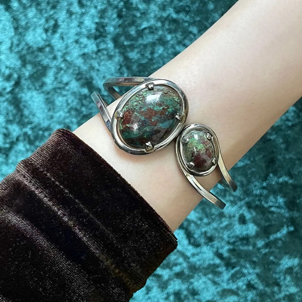 【USA輸入】ヴィンテージ グリーンジャスパー ストーン バングル/Vintage Green Jasper Stone Bangle