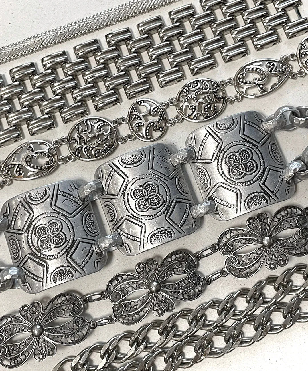 【USA輸入】ヴィンテージ シルバートーン ボリューム ブレスレット/Vintage Silver Brickwork Bracelet