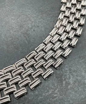 【USA輸入】ヴィンテージ シルバートーン ボリューム ブレスレット/Vintage Silver Brickwork Bracelet