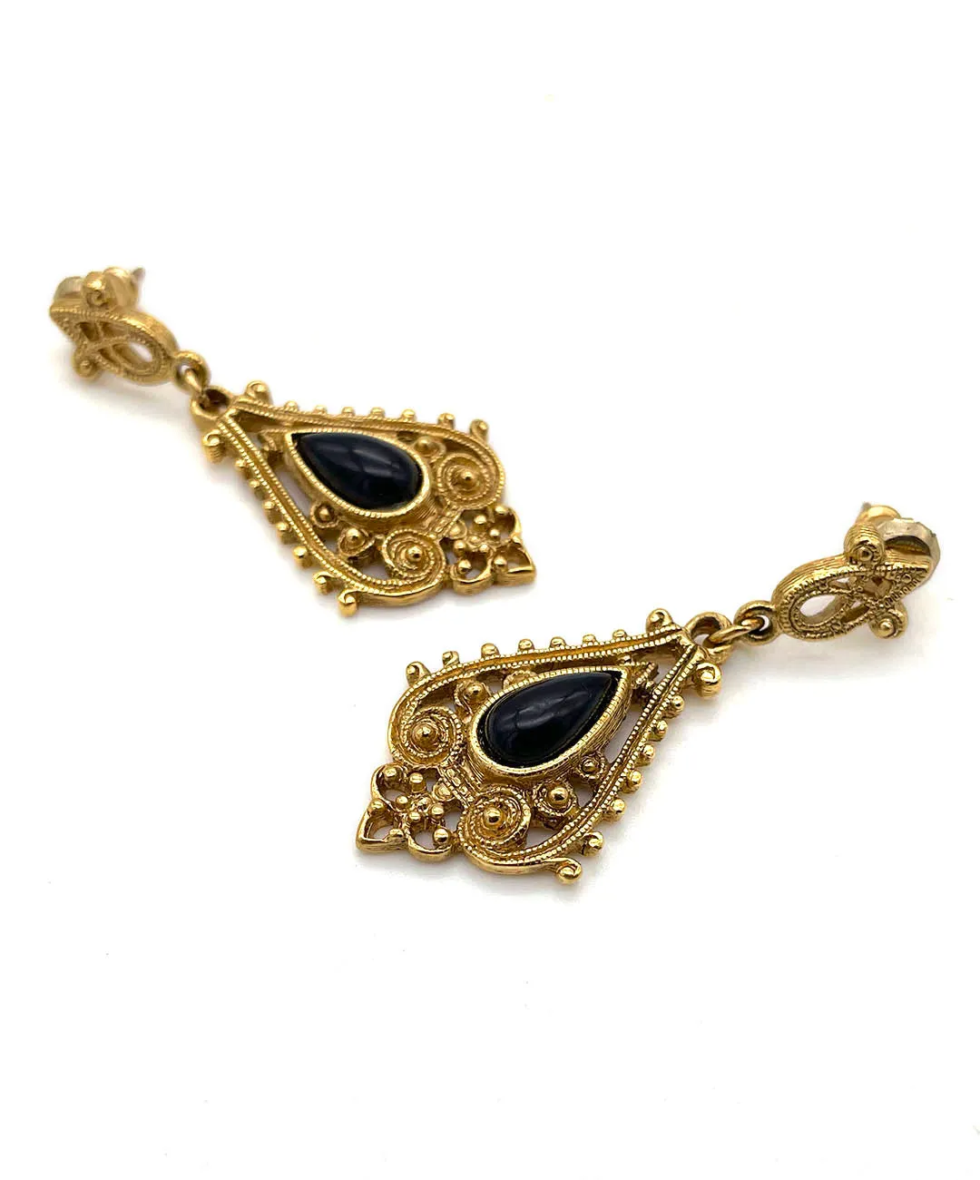 【USA輸入】ヴィンテージ ブラック カボション ピアス/Vintage Black Cabochon Post Earrings