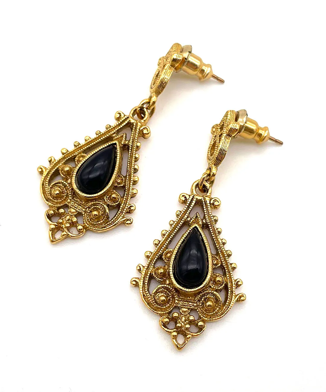 【USA輸入】ヴィンテージ ブラック カボション ピアス/Vintage Black Cabochon Post Earrings