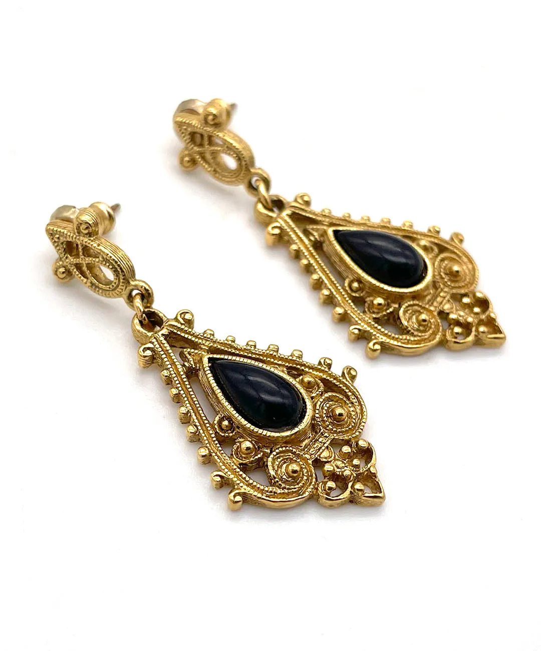 【USA輸入】ヴィンテージ ブラック カボション ピアス/Vintage Black Cabochon Post Earrings