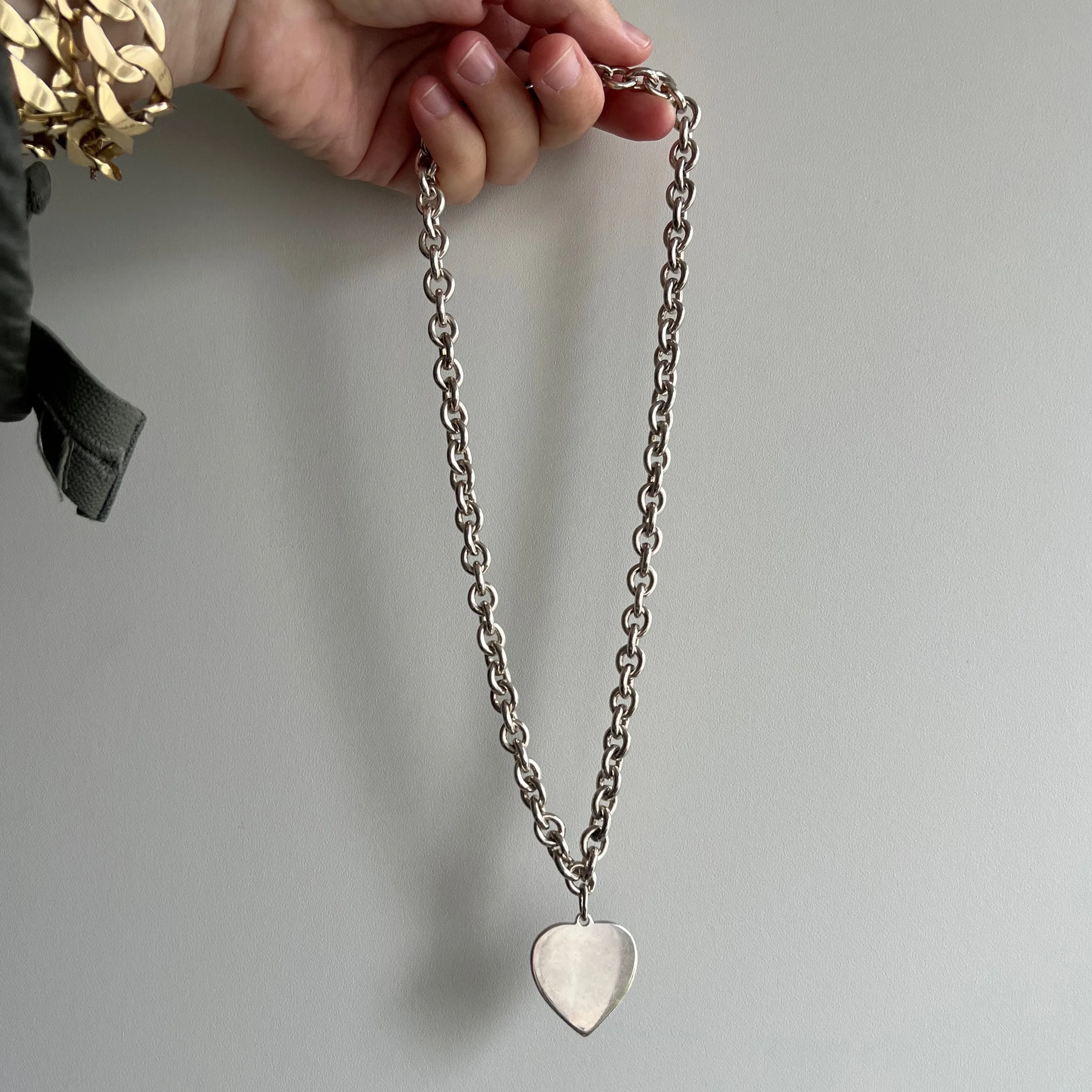 V I N T A G E // finest heart / super chunky silver cable chain and heart necklace / 18.5, 72g