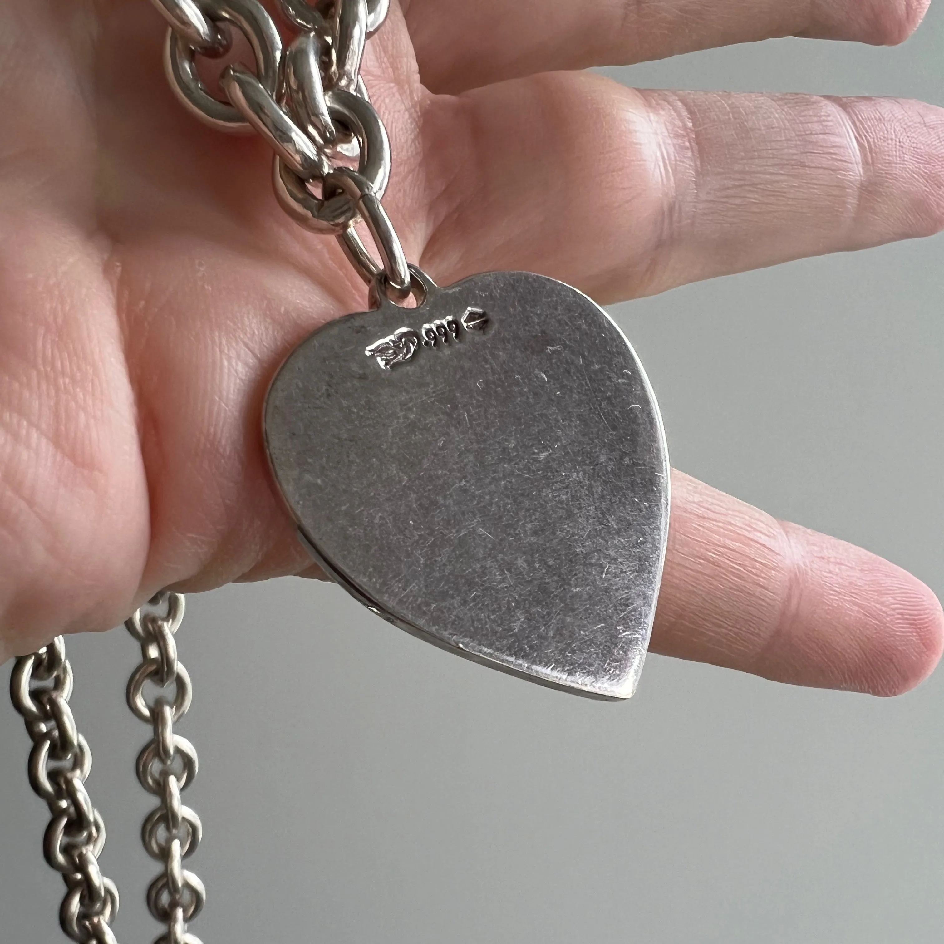 V I N T A G E // finest heart / super chunky silver cable chain and heart necklace / 18.5, 72g