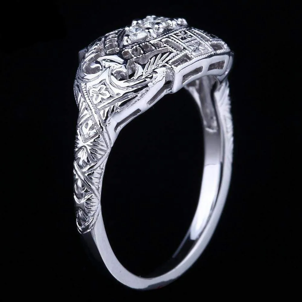 White Gold Plated Silver 3 Stone Moissanite Ring 0.12ct Total