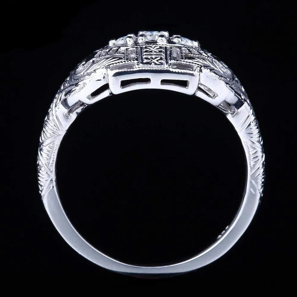 White Gold Plated Silver 3 Stone Moissanite Ring 0.12ct Total