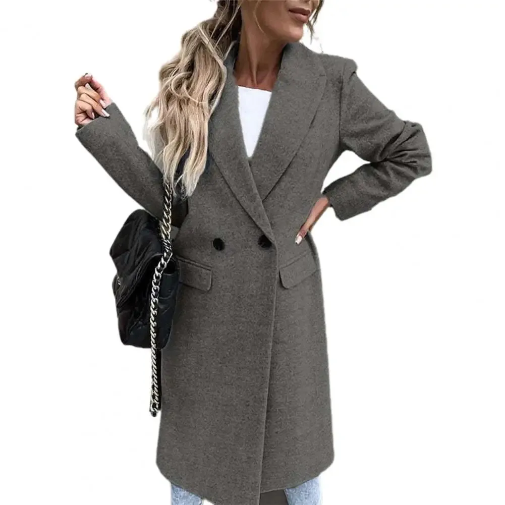 Women's Elegant Long Blazer Coat – Versatile Long Sleeve Button Placket Winter Overcoat with Suit Collar, All-Match Trench Coat