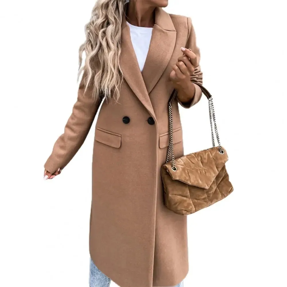 Women's Elegant Long Blazer Coat – Versatile Long Sleeve Button Placket Winter Overcoat with Suit Collar, All-Match Trench Coat