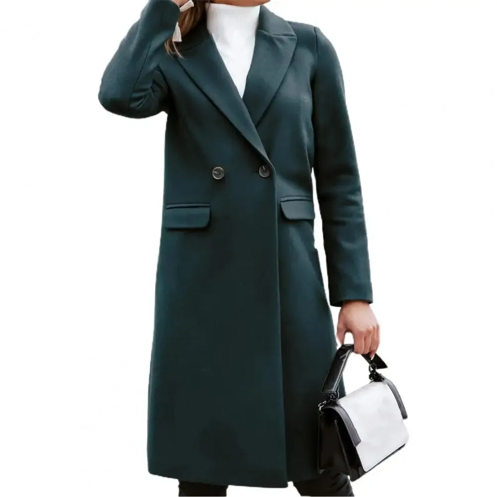 Women's Elegant Long Blazer Coat – Versatile Long Sleeve Button Placket Winter Overcoat with Suit Collar, All-Match Trench Coat