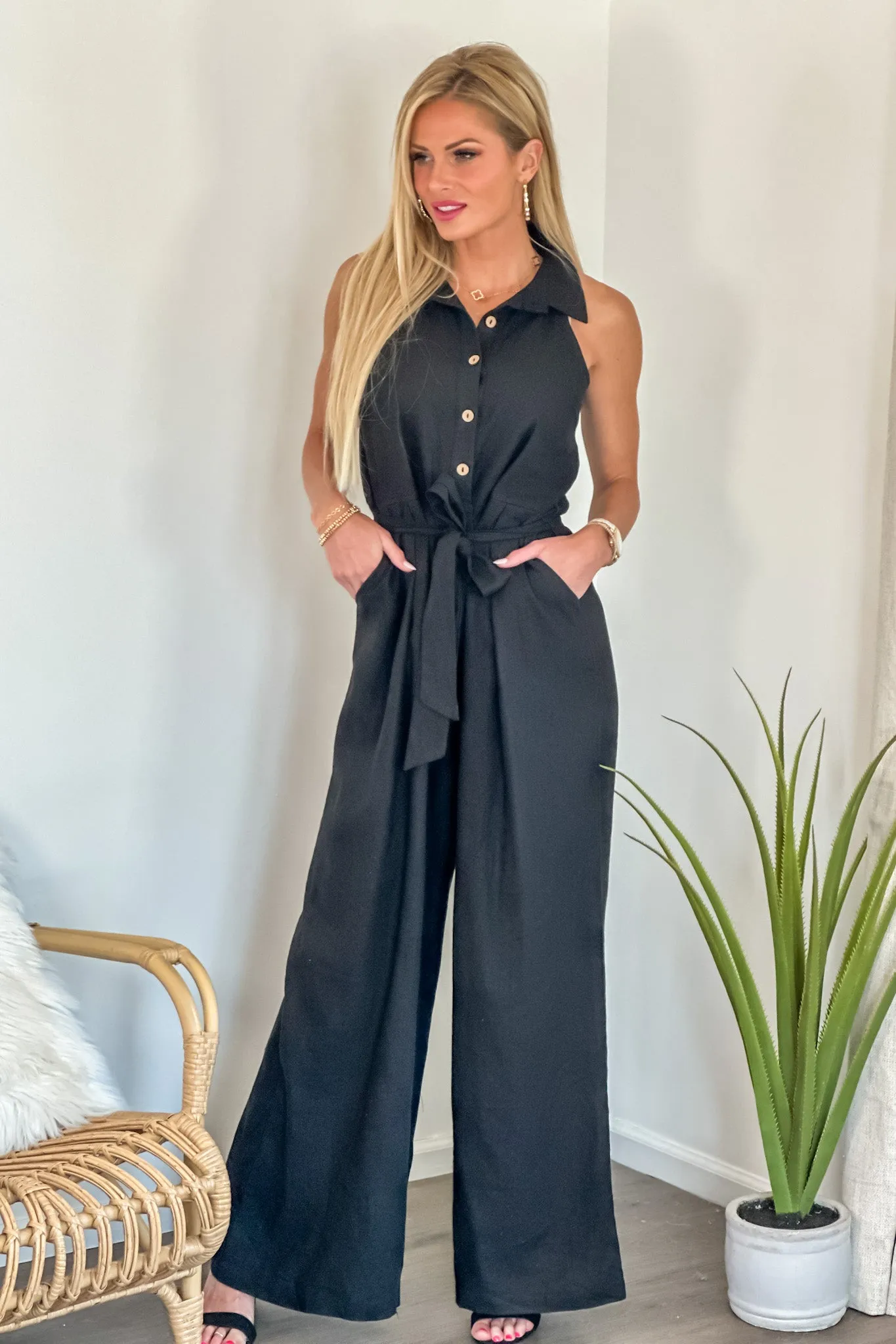 Wren Linen Jumpsuit : Black