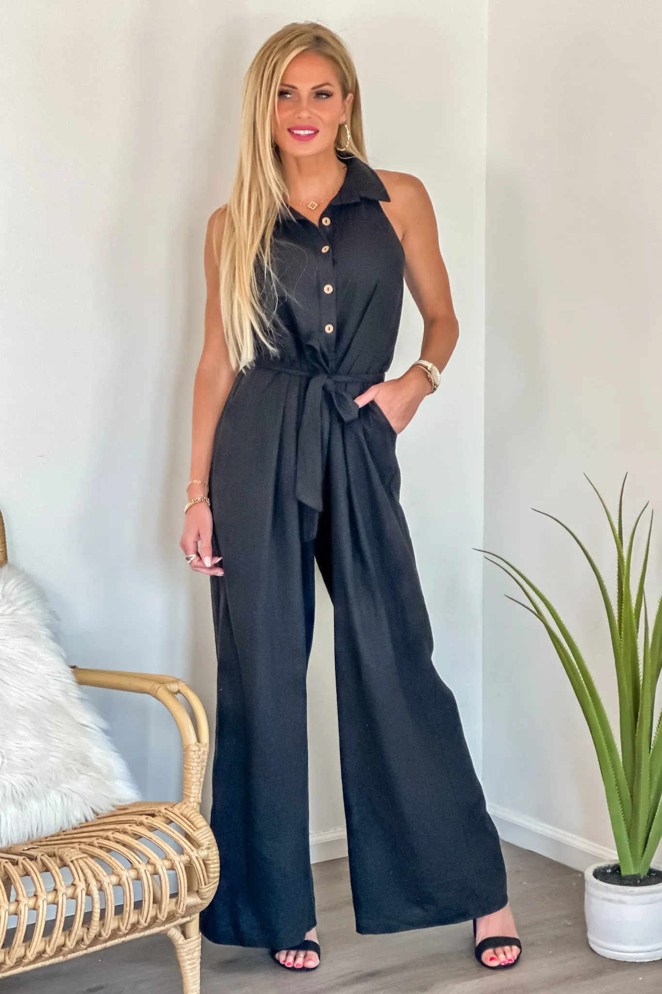 Wren Linen Jumpsuit : Black