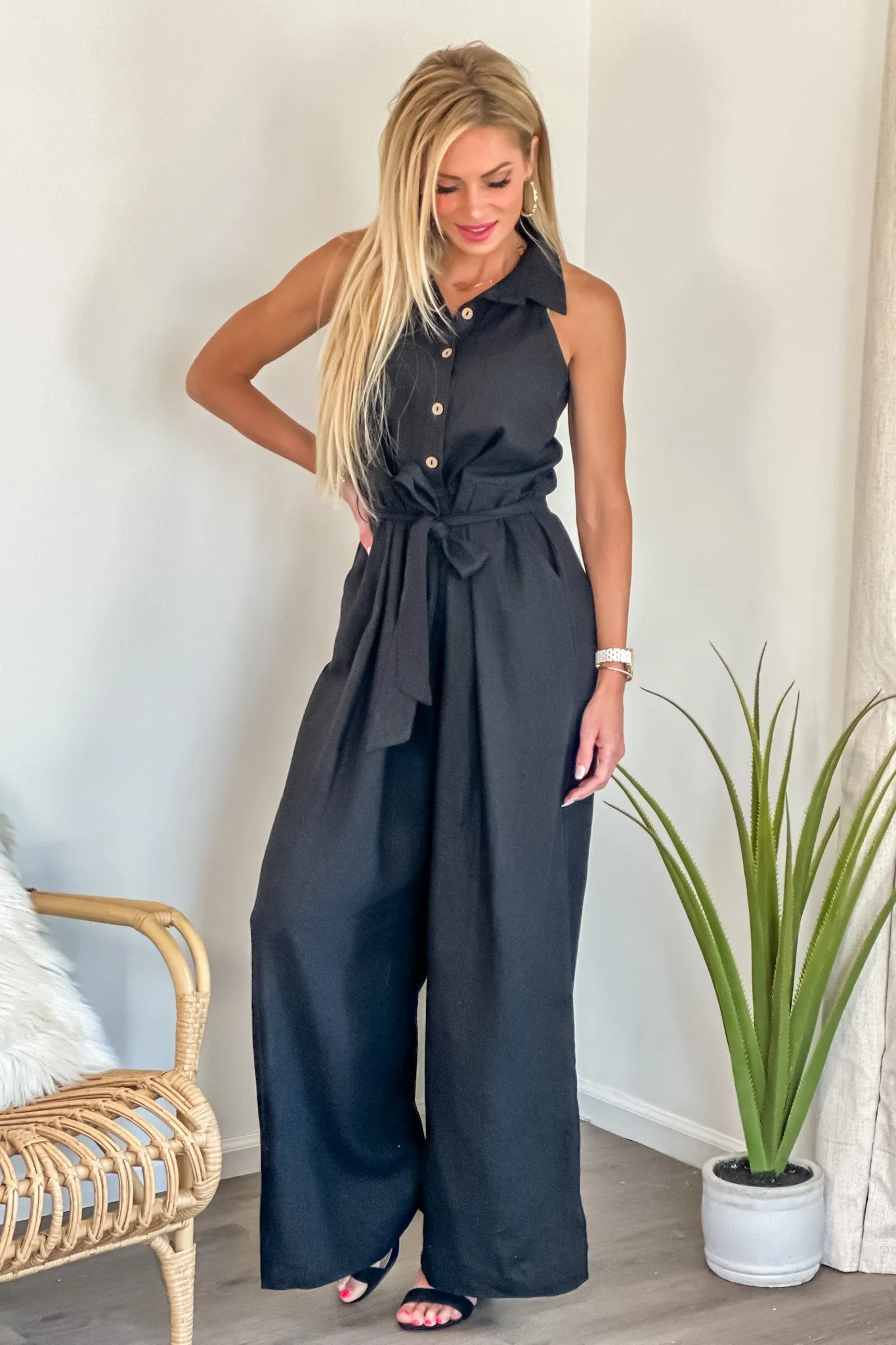 Wren Linen Jumpsuit : Black