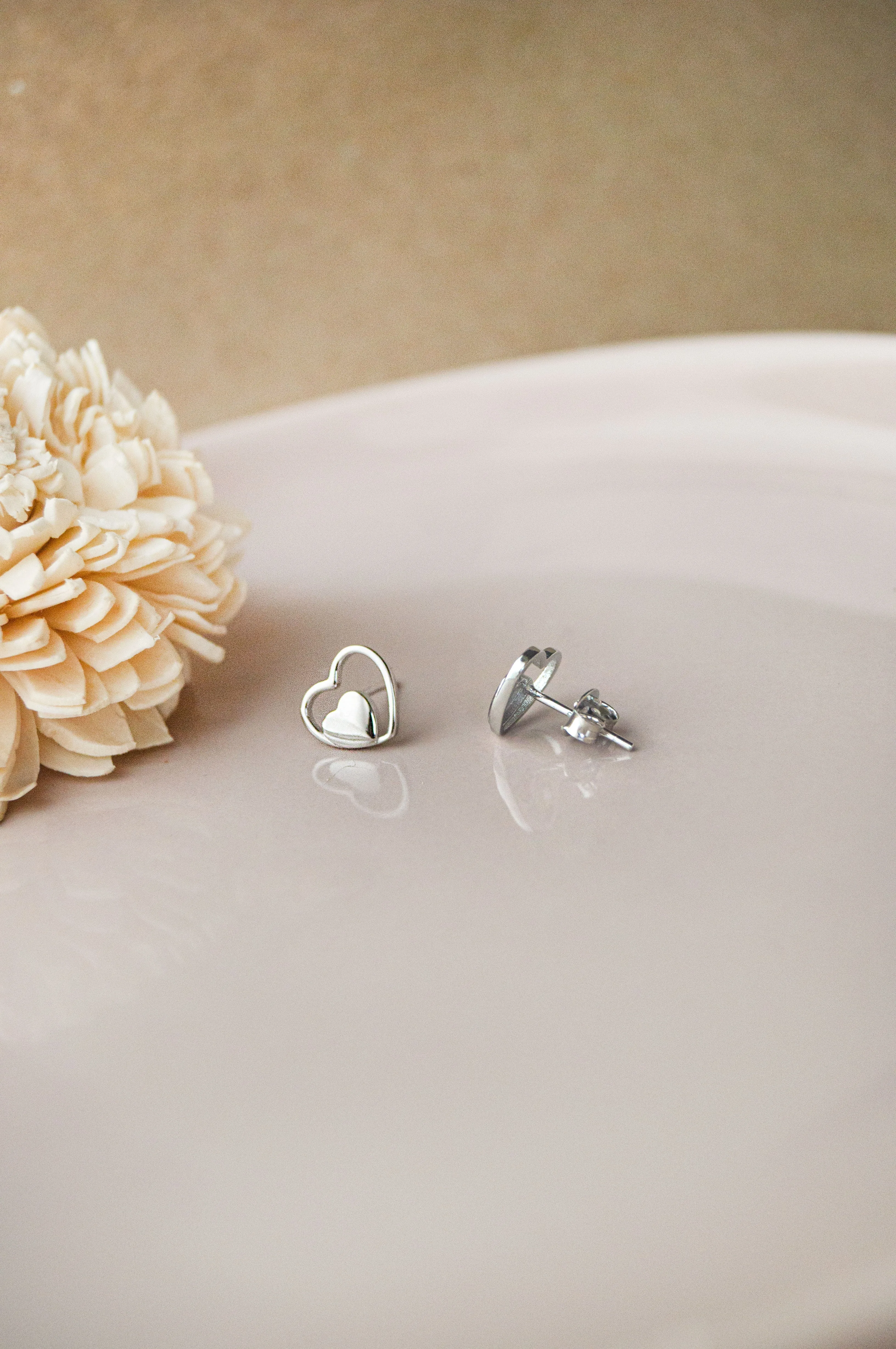 Yours And Mine Heart Sterling Silver Mini Stud Earrings