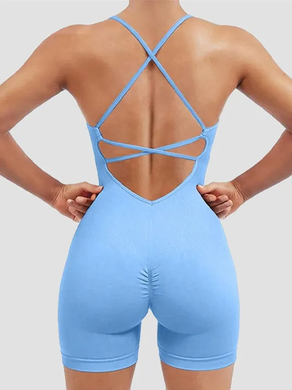 ZASUWA Female Cross Back Scrunch Bum Seamless Short Jumpsuit